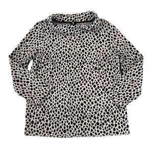 Ann Taylor Ivory/Grey and Navy Blue Leopard Print Cowl Neck Top - SIZE M